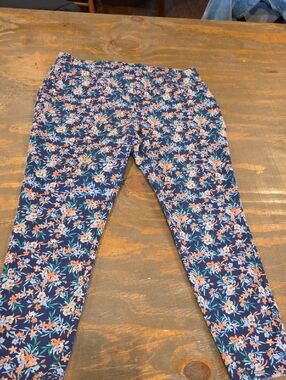 Faded Glory Navy Floral Pull-On Jeggings with Orange & Teal Flowers
